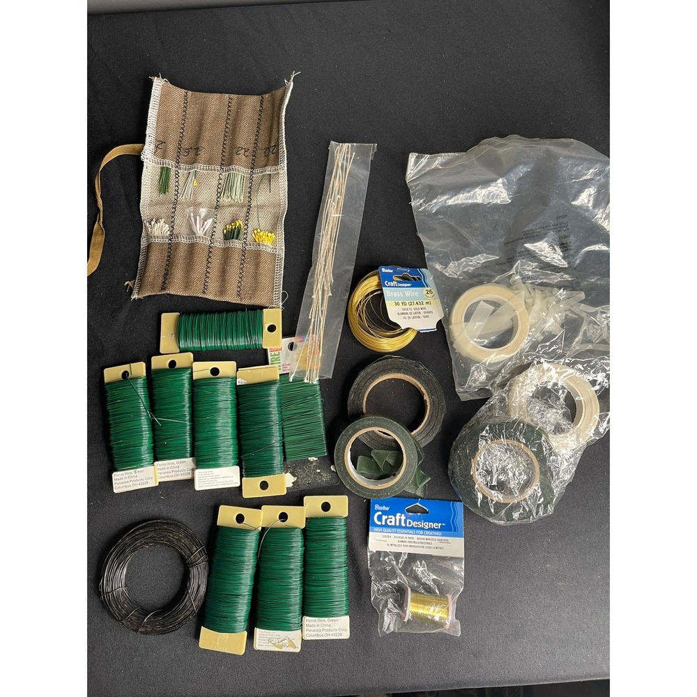 Floral Supply Lot Green Florist Wire Darice Brass Beading Wire Tape Stamens